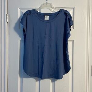 DeVia Collection Blue Button-Shoulder Women's Short Sleeve Top Size L